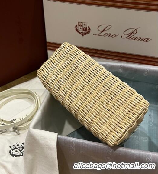 Best Price Loro Piana Extra Pocket Pouch L19 in Wicker and Crocodile Embossed Calfskin LP5457 White 2023