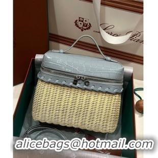 Popular Style Loro Piana Extra Pocket Pouch L19 in Wicker and Crocodile Embossed Calfskin LP5457 Light Grey 2023