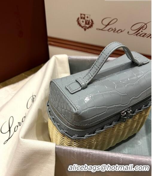 Popular Style Loro Piana Extra Pocket Pouch L19 in Wicker and Crocodile Embossed Calfskin LP5457 Light Grey 2023