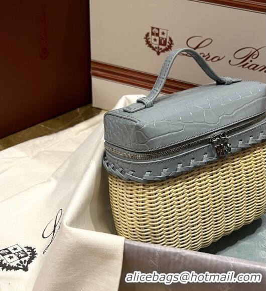 Popular Style Loro Piana Extra Pocket Pouch L19 in Wicker and Crocodile Embossed Calfskin LP5457 Light Grey 2023