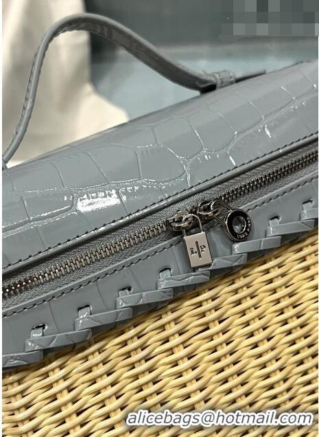 Popular Style Loro Piana Extra Pocket Pouch L19 in Wicker and Crocodile Embossed Calfskin LP5457 Light Grey 2023