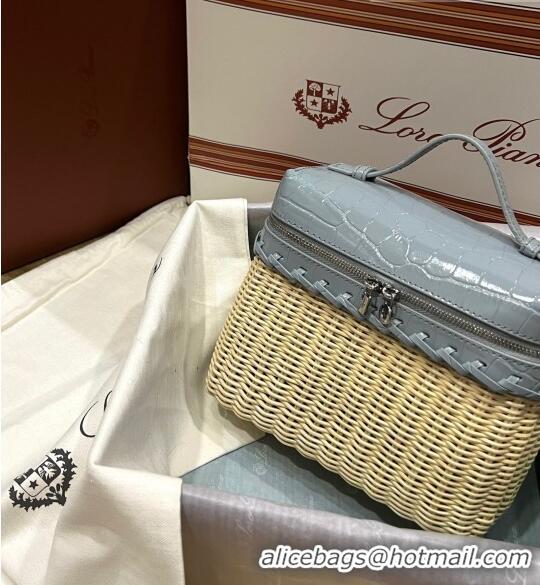 Popular Style Loro Piana Extra Pocket Pouch L19 in Wicker and Crocodile Embossed Calfskin LP5457 Light Grey 2023