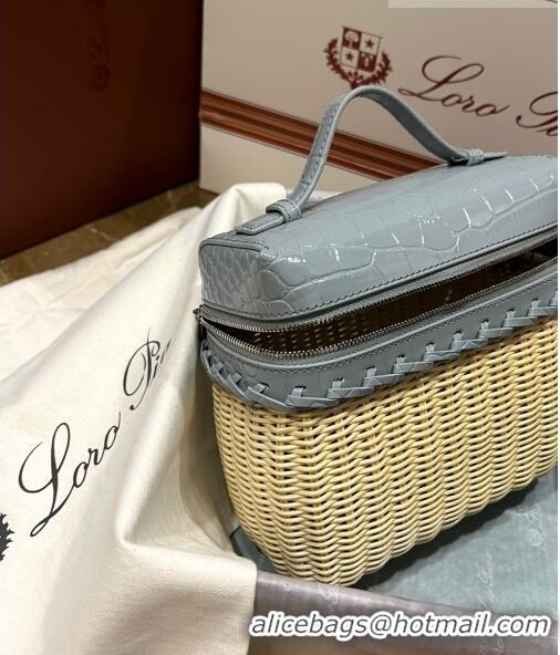 Popular Style Loro Piana Extra Pocket Pouch L19 in Wicker and Crocodile Embossed Calfskin LP5457 Light Grey 2023