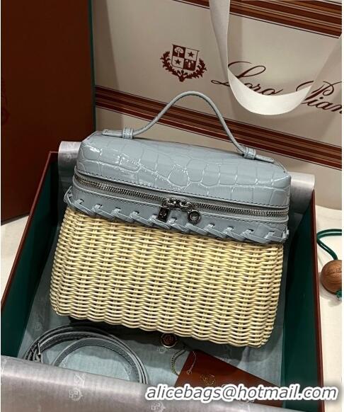 Popular Style Loro Piana Extra Pocket Pouch L19 in Wicker and Crocodile Embossed Calfskin LP5457 Light Grey 2023