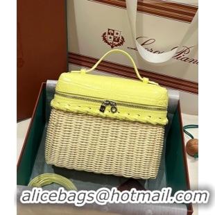 Best Quality Loro Piana Extra Pocket Pouch L19 in Wicker and Crocodile Embossed Calfskin LP5457 Yellow 2023