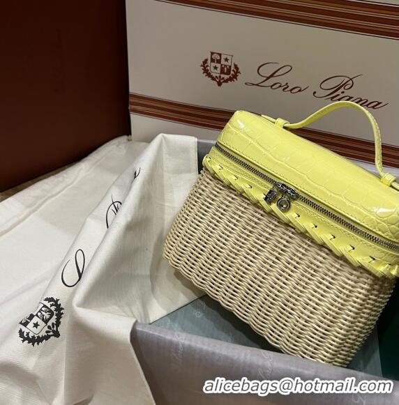 Best Quality Loro Piana Extra Pocket Pouch L19 in Wicker and Crocodile Embossed Calfskin LP5457 Yellow 2023