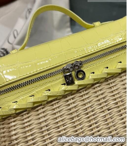 Best Quality Loro Piana Extra Pocket Pouch L19 in Wicker and Crocodile Embossed Calfskin LP5457 Yellow 2023