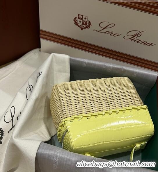 Best Quality Loro Piana Extra Pocket Pouch L19 in Wicker and Crocodile Embossed Calfskin LP5457 Yellow 2023