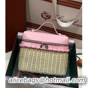 Promotional Loro Piana Extra Pocket Pouch L19 in Wicker and Crocodile Embossed Calfskin LP5457 Light Pink 2023