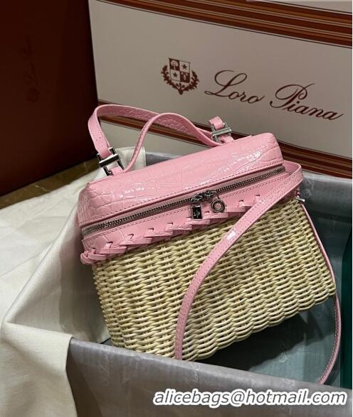 Promotional Loro Piana Extra Pocket Pouch L19 in Wicker and Crocodile Embossed Calfskin LP5457 Light Pink 2023