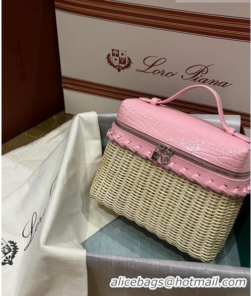 Promotional Loro Piana Extra Pocket Pouch L19 in Wicker and Crocodile Embossed Calfskin LP5457 Light Pink 2023