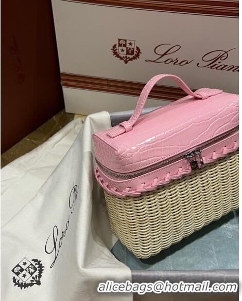 Promotional Loro Piana Extra Pocket Pouch L19 in Wicker and Crocodile Embossed Calfskin LP5457 Light Pink 2023