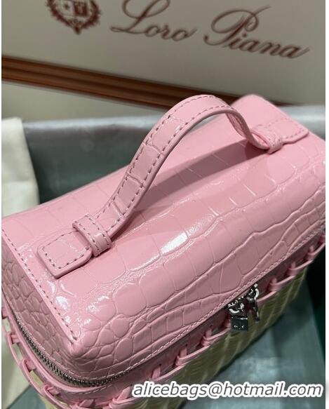 Promotional Loro Piana Extra Pocket Pouch L19 in Wicker and Crocodile Embossed Calfskin LP5457 Light Pink 2023