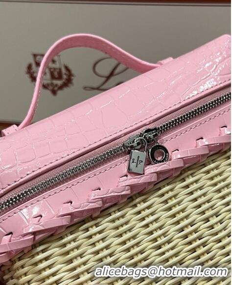 Promotional Loro Piana Extra Pocket Pouch L19 in Wicker and Crocodile Embossed Calfskin LP5457 Light Pink 2023