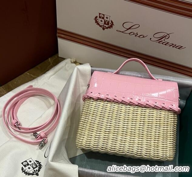 Promotional Loro Piana Extra Pocket Pouch L19 in Wicker and Crocodile Embossed Calfskin LP5457 Light Pink 2023