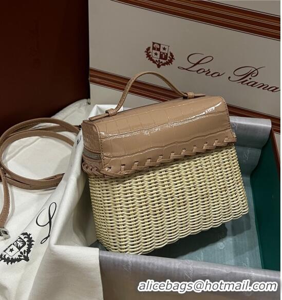 Shop Design Loro Piana Extra Pocket Pouch L19 in Wicker and Crocodile Embossed Calfskin LP5457 Apricot 2023