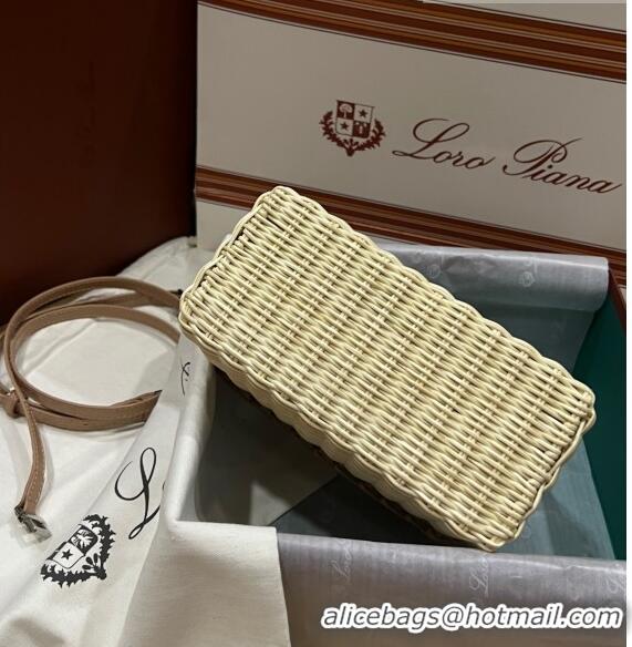 Shop Design Loro Piana Extra Pocket Pouch L19 in Wicker and Crocodile Embossed Calfskin LP5457 Apricot 2023