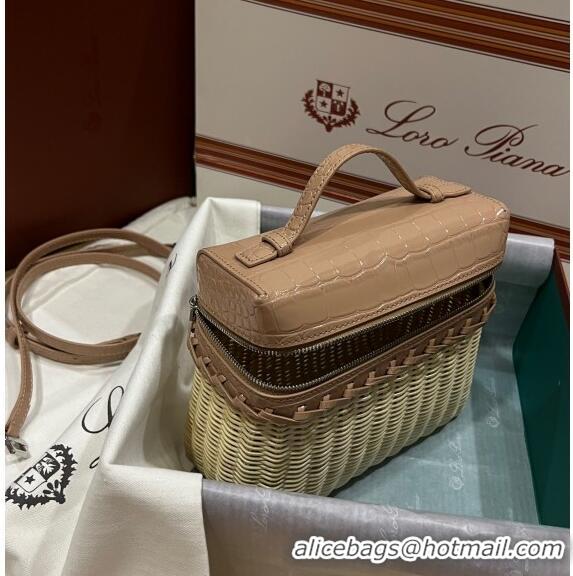 Shop Design Loro Piana Extra Pocket Pouch L19 in Wicker and Crocodile Embossed Calfskin LP5457 Apricot 2023