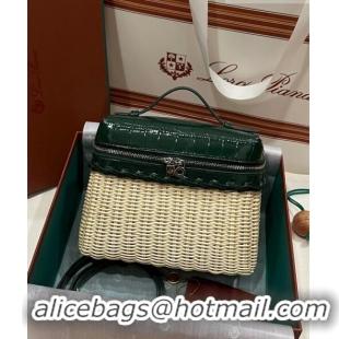 New Fashion Loro Piana Extra Pocket Pouch L19 in Wicker and Crocodile Embossed Calfskin LP5457 Dark Green 2023