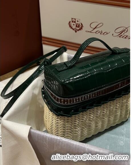 New Fashion Loro Piana Extra Pocket Pouch L19 in Wicker and Crocodile Embossed Calfskin LP5457 Dark Green 2023