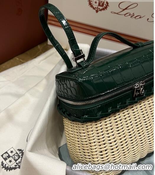 New Fashion Loro Piana Extra Pocket Pouch L19 in Wicker and Crocodile Embossed Calfskin LP5457 Dark Green 2023