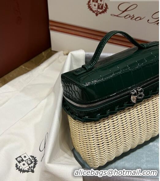 New Fashion Loro Piana Extra Pocket Pouch L19 in Wicker and Crocodile Embossed Calfskin LP5457 Dark Green 2023