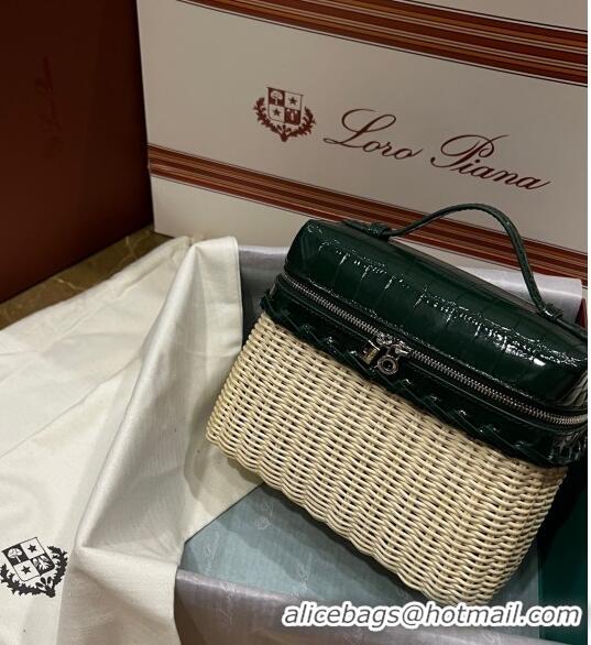 New Fashion Loro Piana Extra Pocket Pouch L19 in Wicker and Crocodile Embossed Calfskin LP5457 Dark Green 2023