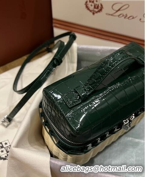 New Fashion Loro Piana Extra Pocket Pouch L19 in Wicker and Crocodile Embossed Calfskin LP5457 Dark Green 2023