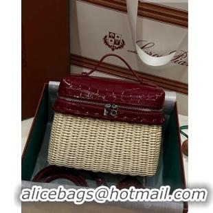 Pretty Style Loro Piana Extra Pocket Pouch L19 in Wicker and Crocodile Embossed Calfskin LP5457 Burgundy 2023