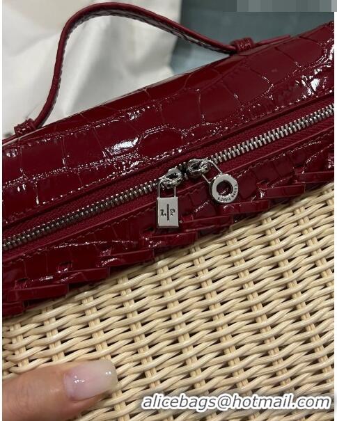 Pretty Style Loro Piana Extra Pocket Pouch L19 in Wicker and Crocodile Embossed Calfskin LP5457 Burgundy 2023