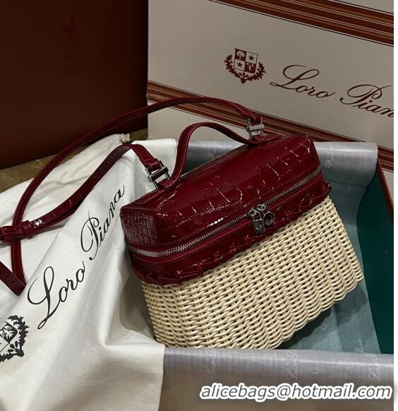 Pretty Style Loro Piana Extra Pocket Pouch L19 in Wicker and Crocodile Embossed Calfskin LP5457 Burgundy 2023