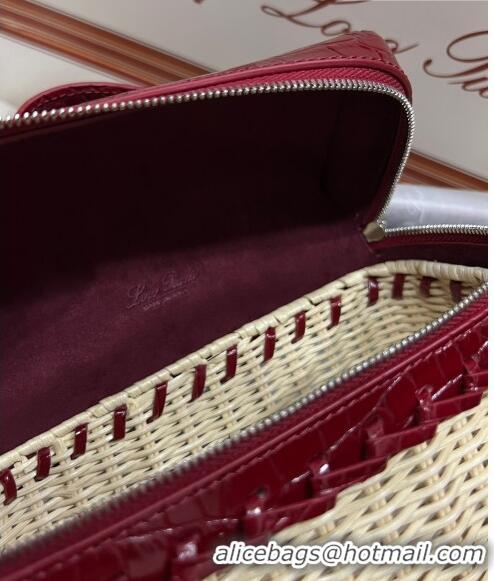 Pretty Style Loro Piana Extra Pocket Pouch L19 in Wicker and Crocodile Embossed Calfskin LP5457 Burgundy 2023