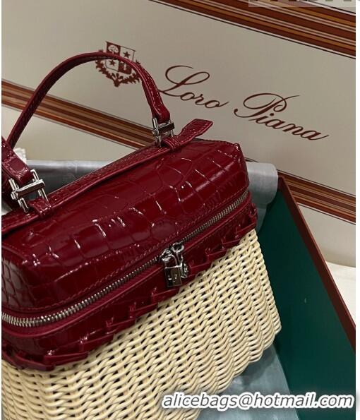 Pretty Style Loro Piana Extra Pocket Pouch L19 in Wicker and Crocodile Embossed Calfskin LP5457 Burgundy 2023