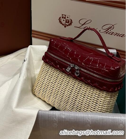 Pretty Style Loro Piana Extra Pocket Pouch L19 in Wicker and Crocodile Embossed Calfskin LP5457 Burgundy 2023