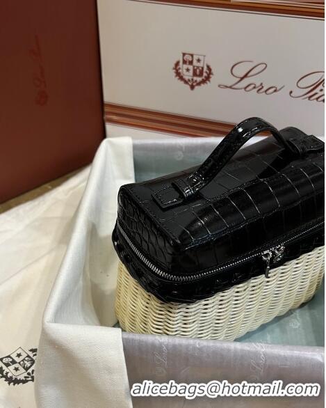 Shop Discount Loro Piana Extra Pocket Pouch L19 in Wicker and Crocodile Embossed Calfskin LP5457 Black 2023