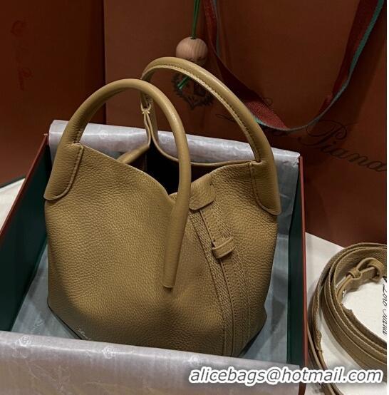 Luxury Cheap Loro Piana Micro Bale Bucket Bag in Grained Calfskin LP5459 Khaki 2 2023