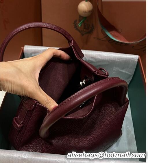 Buy Fashionable Loro Piana Micro Bale Bucket Bag in Grained Calfskin LP5459 Dark Burgundy 2023