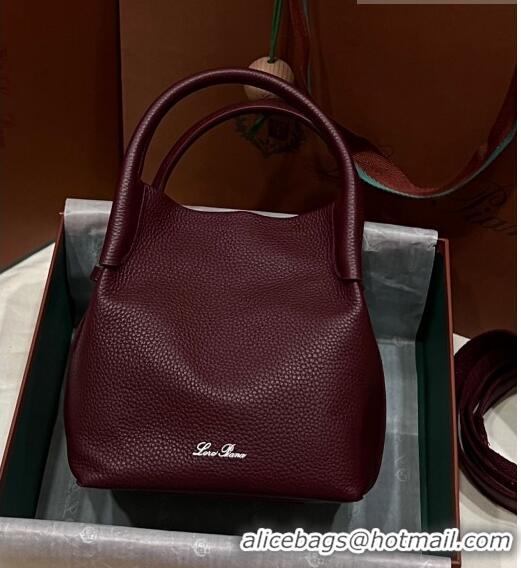 Buy Fashionable Loro Piana Micro Bale Bucket Bag in Grained Calfskin LP5459 Dark Burgundy 2023