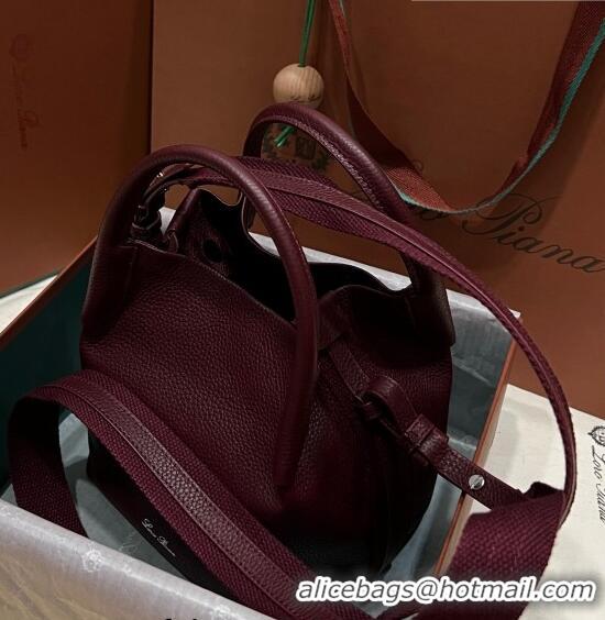 Buy Fashionable Loro Piana Micro Bale Bucket Bag in Grained Calfskin LP5459 Dark Burgundy 2023