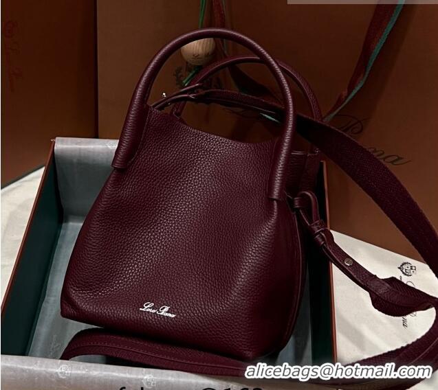 Buy Fashionable Loro Piana Micro Bale Bucket Bag in Grained Calfskin LP5459 Dark Burgundy 2023