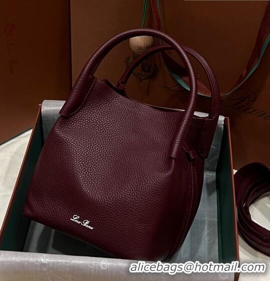 Buy Fashionable Loro Piana Micro Bale Bucket Bag in Grained Calfskin LP5459 Dark Burgundy 2023