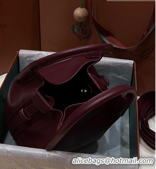 Buy Fashionable Loro Piana Micro Bale Bucket Bag in Grained Calfskin LP5459 Dark Burgundy 2023