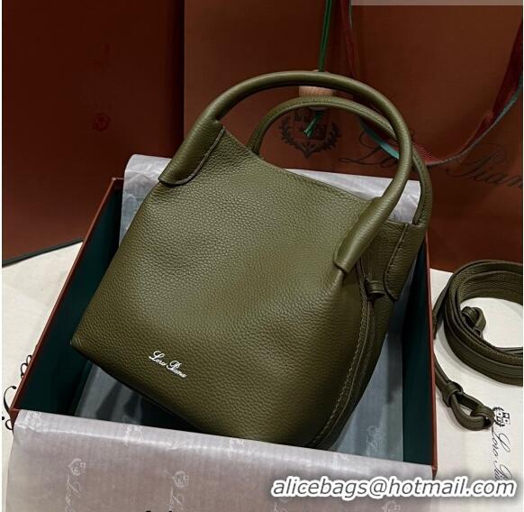 Shop Grade Loro Piana Micro Bale Bucket Bag in Grained Calfskin LP5459 Olive Green 2023