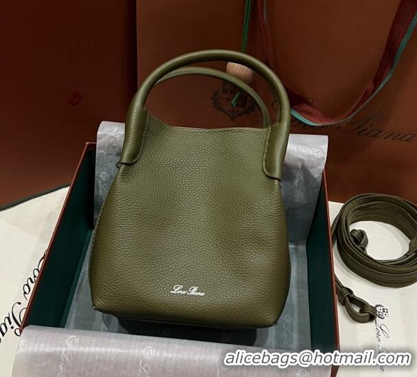 Shop Grade Loro Piana Micro Bale Bucket Bag in Grained Calfskin LP5459 Olive Green 2023