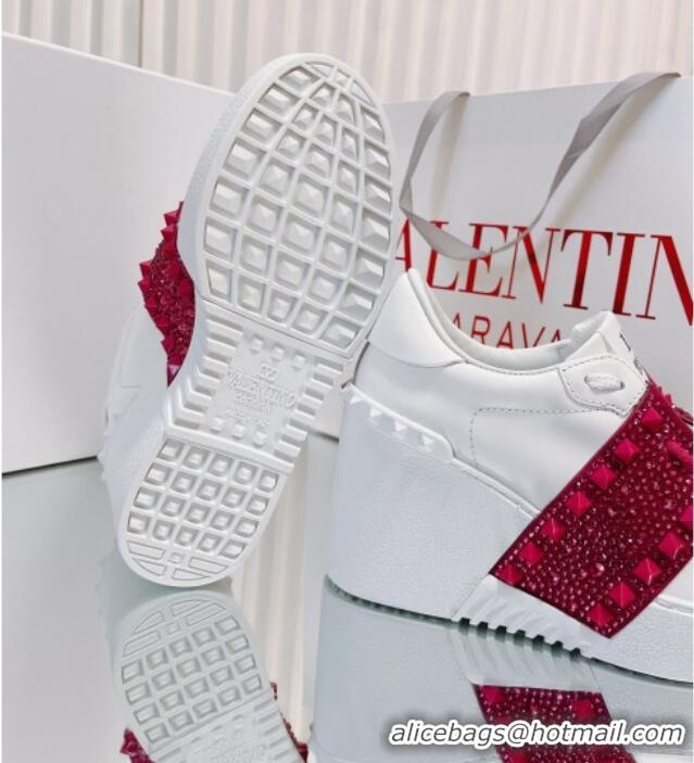 Best Grade Valentino Open Disco Wegde Sneakers in Calfskin with Crystal Studs Band White/Pink 0725047