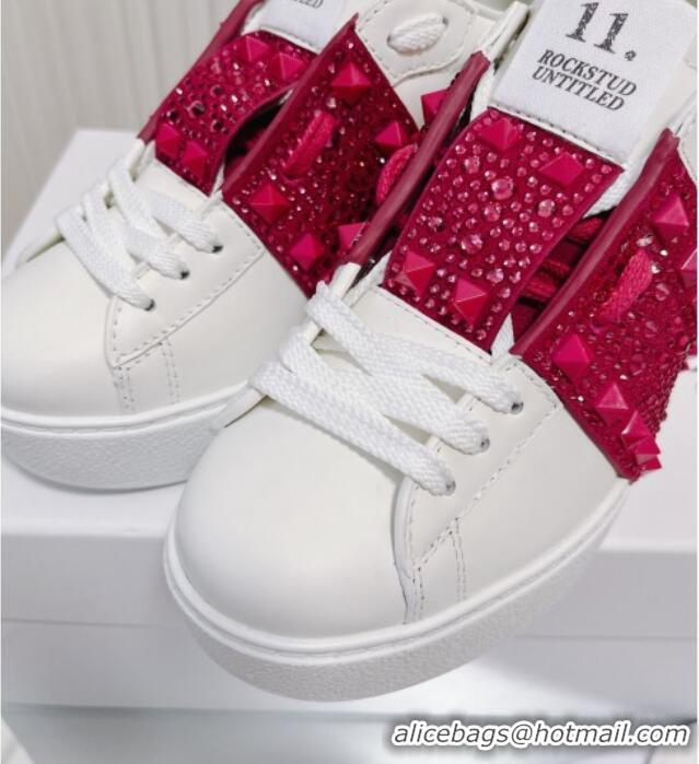 Best Grade Valentino Open Disco Wegde Sneakers in Calfskin with Crystal Studs Band White/Pink 0725047