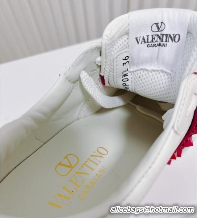 Best Grade Valentino Open Disco Wegde Sneakers in Calfskin with Crystal Studs Band White/Pink 0725047