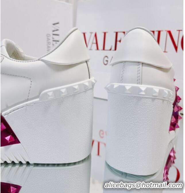 Top Grade Valentino Open Disco Wegde Sneakers in Calfskin with Pink Metallic Band White 725050