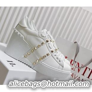 Purchase Valentino Open Disco Wegde Sneakers in Calfskin with Stud Leather Band White 0725052