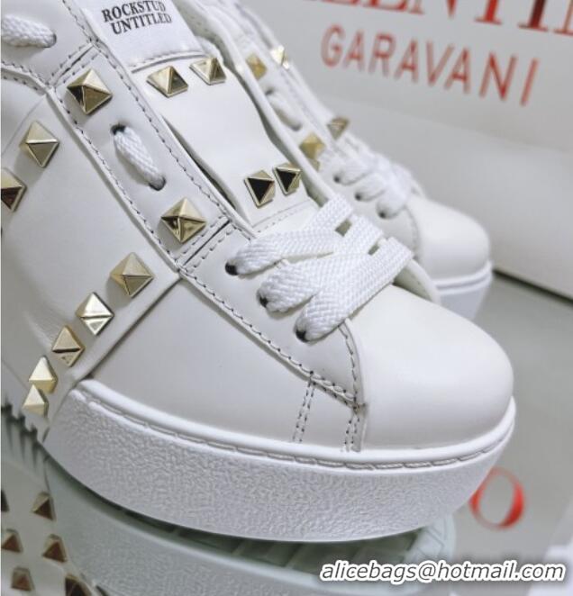 Purchase Valentino Open Disco Wegde Sneakers in Calfskin with Stud Leather Band White 0725052